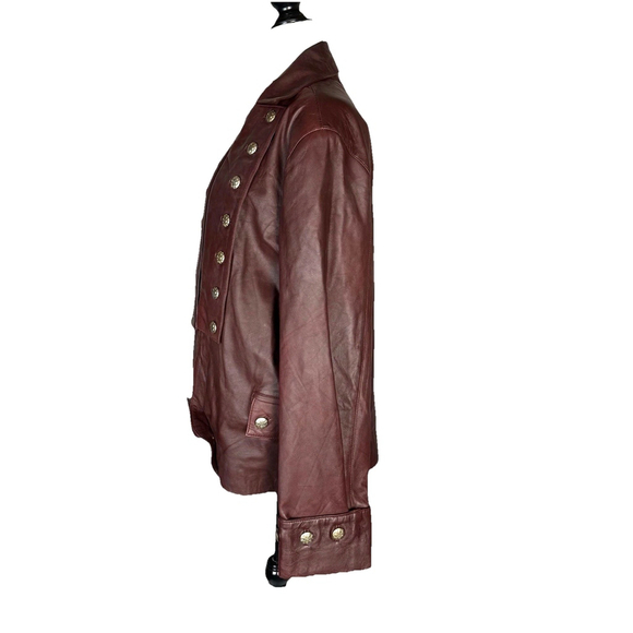 Vintage Real Leather Maroon Jacket with Gold Buttons - Picture 6 of 10
